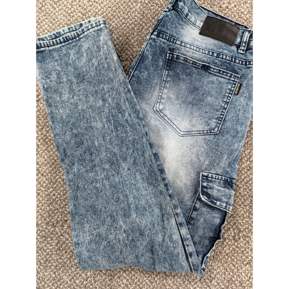Rocawear Mens Skinny Cargo Jeans 34x32 Light Acid Wash Denim Blue Stretch Pants